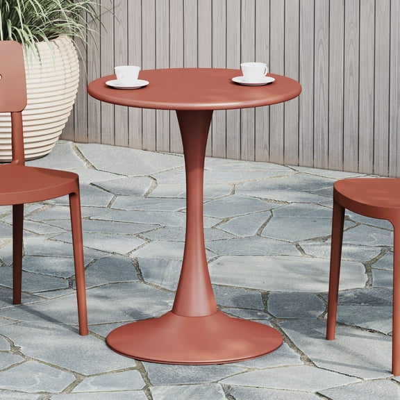WestinTrends Playa 23.5" Round Outdoor Indoor Metal Cocktail Dining Table, Red