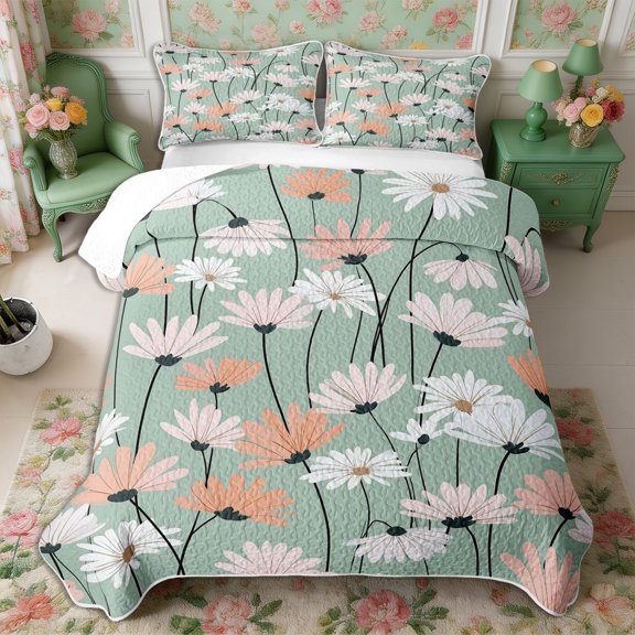 Manfei Rustic Wildflower Twin Quilt Set 2 Pieces,Cottagecore Blossom Twin Coverlet Set,1 Bedspread and 1 Pillowcase
