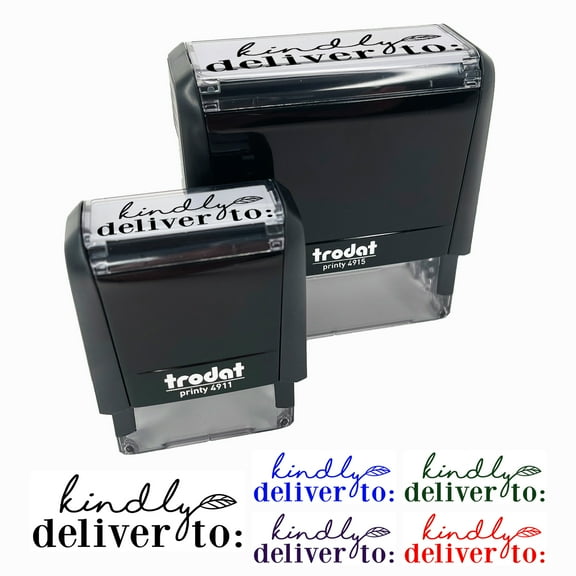 Kindly Deliver To Leaf Detail Letter Mail Self-Inking Rubber Stamp Ink Stamper for Business Office - Black Ink - Small 1-1/2 Inch