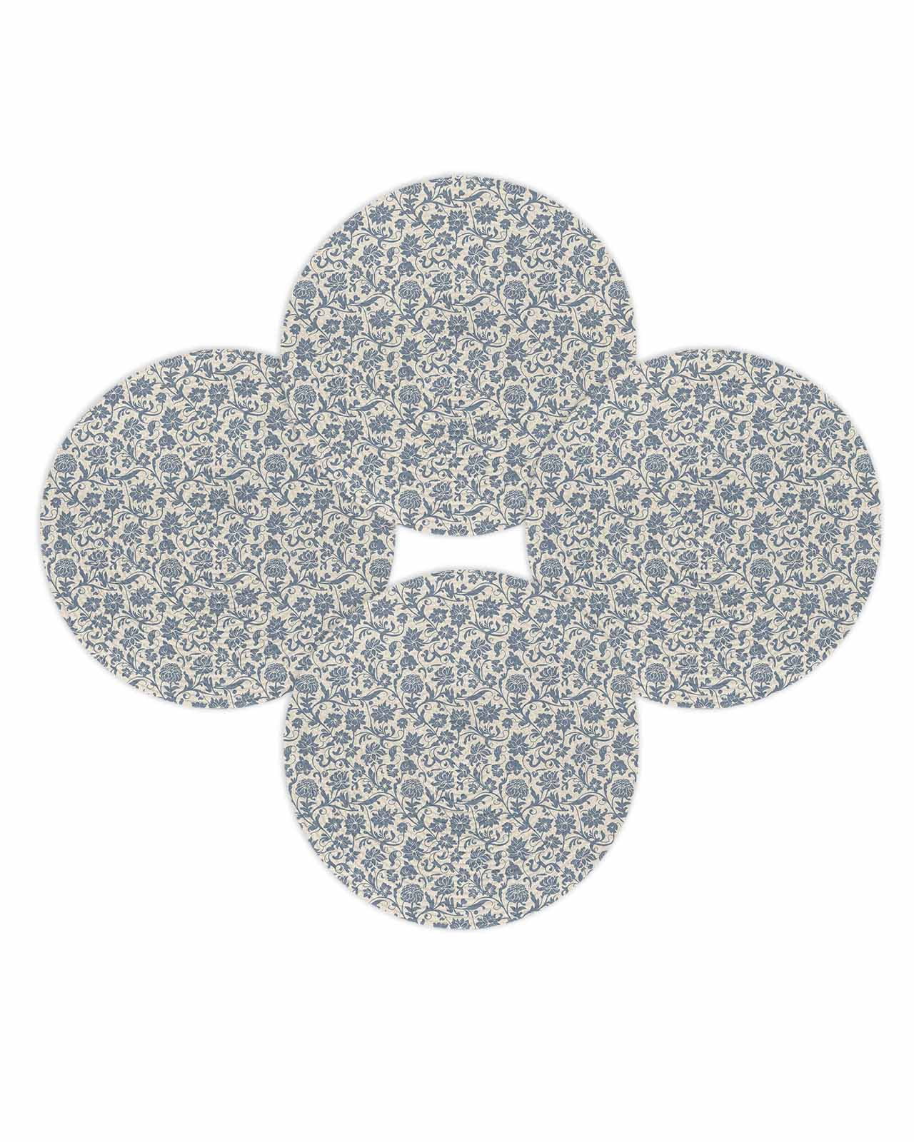 15 Inch Round Placemats Set of 4, Light Blue Floral Non Slip Heat Insulation PP Table Mats, Rustic Vintage Flowers Botanical Spring Washable Place Mats for Kitchen Dining Party Table Decor