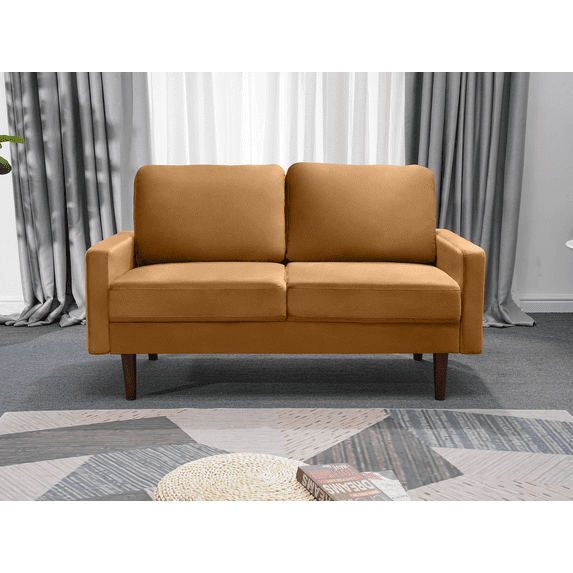 Koby Home's X Collection Morrison Modern Loveseat, Upholstered in Performance Velvet with Track Arms, Cushion Back, and Wooden Legs, 2-Seater for Small Space, Ginger Orange Color