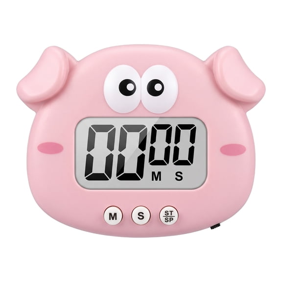 REGALWOVEN Digital Kitchen Timer, Loud Alarm Clock with Magnetic Backing and Stand, Perfect for Cooking, Study and Exercise Pink Pig