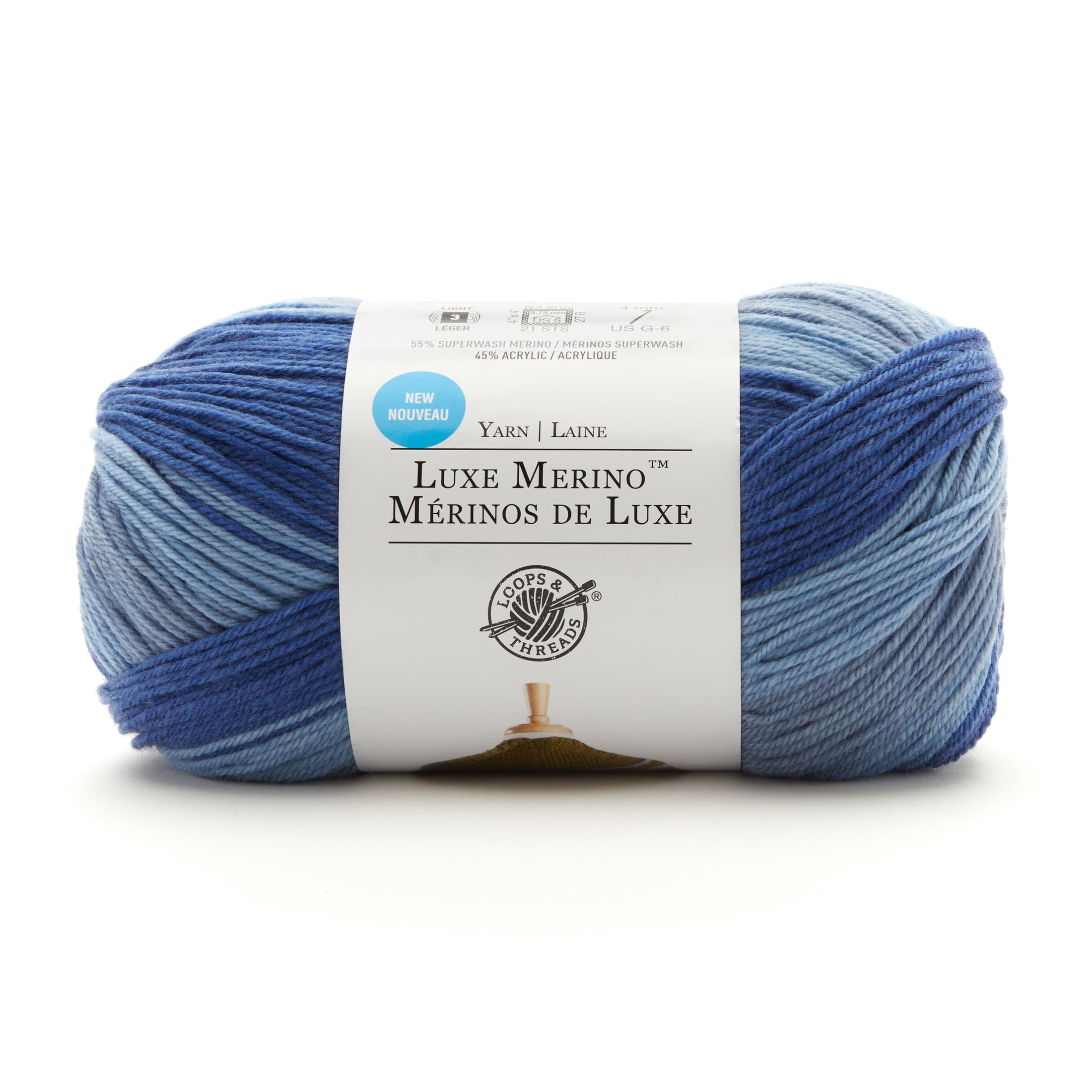 (3 pack) Luxe Merino Yarn by Loops & Threads - Yarn for Knitting - Crochet - Weaving - and Arts & Crafts - Blue - Acrylic Blend - 4.4 oz