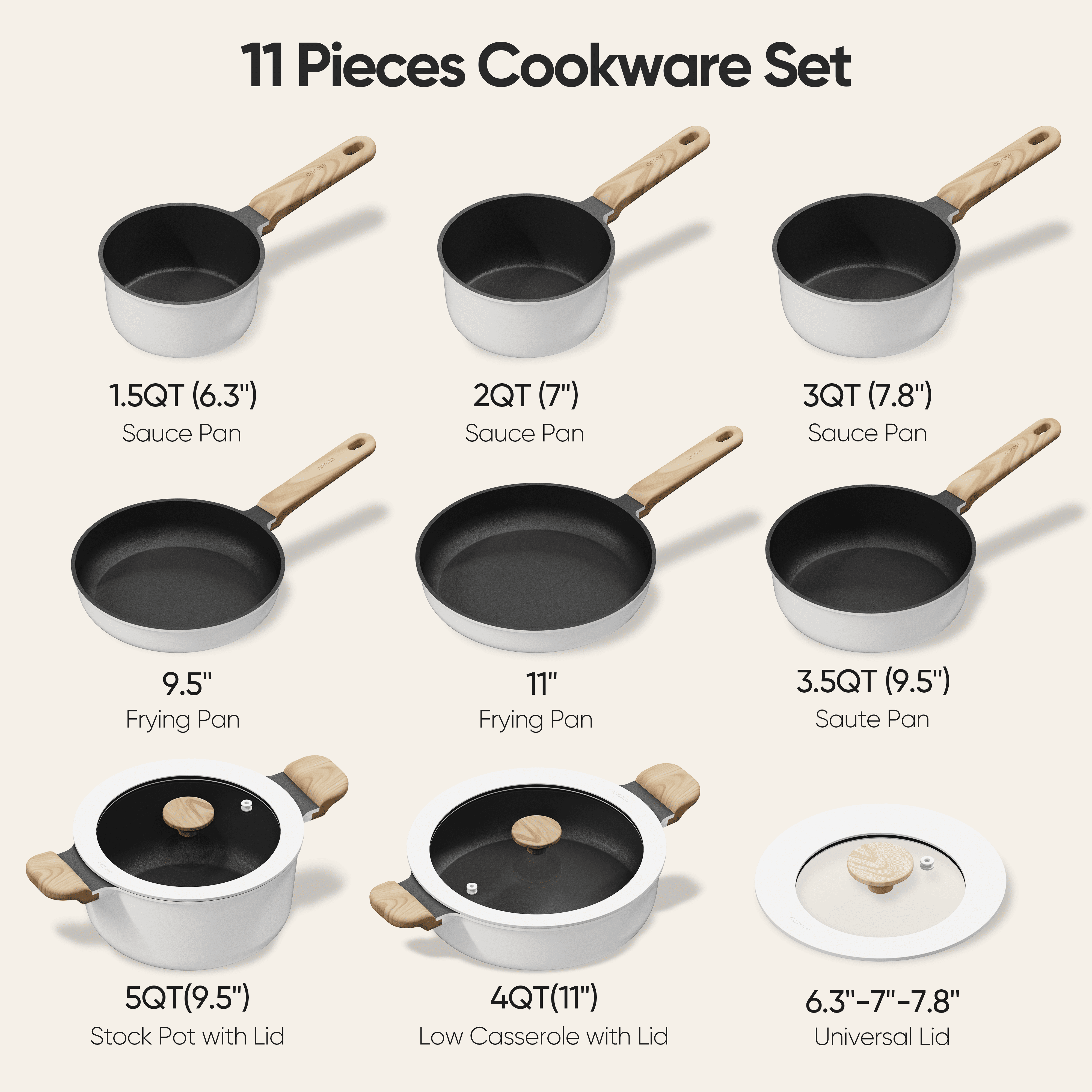 Carote 4 Pcs Nonstick Cookware Sets, Pots and Pans Set, Induction Cookware, Black and White