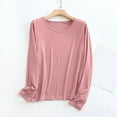 thumbnail image 2 of idosla Women Lightweight Pajamas Tops Long Sleeve Plain Lounge T-Shirt Crewneck Soft Pajama Shirts Sleep Tunics Tee (Light Pink, XXL), 2 of 5