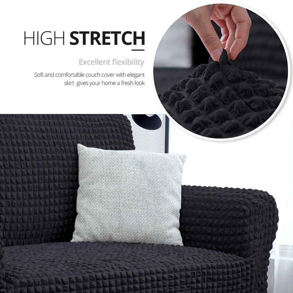 NICEEC Sofa Slipcover Black Sofa Cover 1 Piece Easy Fitted Sofa Couch Covers Universal High Stretch Durable Furniture Protector with Skirt Country Style (3 Seater Black)