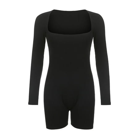

Aayomet Jumpsuits For Women Sexy Women s Long Sleeve Jumpsuit Long Sleeve Bodysuit V Neck Bodycon Shorts Stretchy Onesie Romper Black M