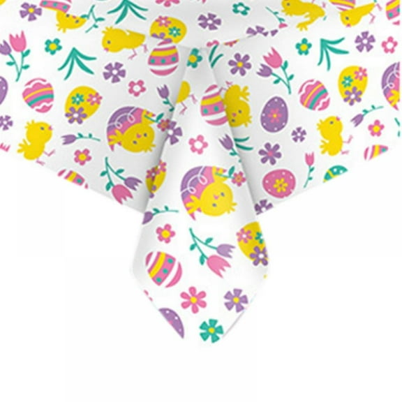 Easter Cotton Tail Bunny Vinyl Flannel Backed Spring Tablecloth - Cottage Bunny Rabbit, Easter Egg & Floral Wipe Clean Easy Care Vinyl Tablecloth, 54" x 108" Oblong/Rectangle