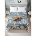 thumbnail image 4 of Blue Sea Turtle Coastal Flat Sheets Only Queen Size, Soft Breathable Bed Top Sheets for Mattress, Summer Beach Nautical Starfish Coral Luxury Bedding Flat Sheets for Home Hotel Bedroom Bed Protection, 4 of 9