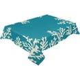 thumbnail image 2 of Teal Coral Rectangle/Square/Round Waterproof Tablecloths 60x84 inch Aqua Summer Beach Nautical Seaside Coastal Polyester Table Cloth Table Cover Tabletop for Wedding Party Dinner, 2 of 6