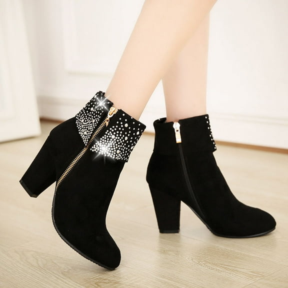PENIKOKO 1 Pair Formal Ankle Length Boots Women Black Pu Rubber Decorative Comfortable For Banquet Work Autumn Winter