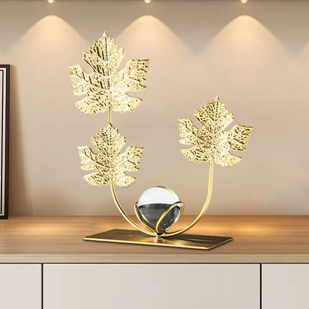 Escultura de metal con hoja de ginkgo y decoración de escritorio, estatua de pan de oro para estantería y decoración de mesa en la oficina