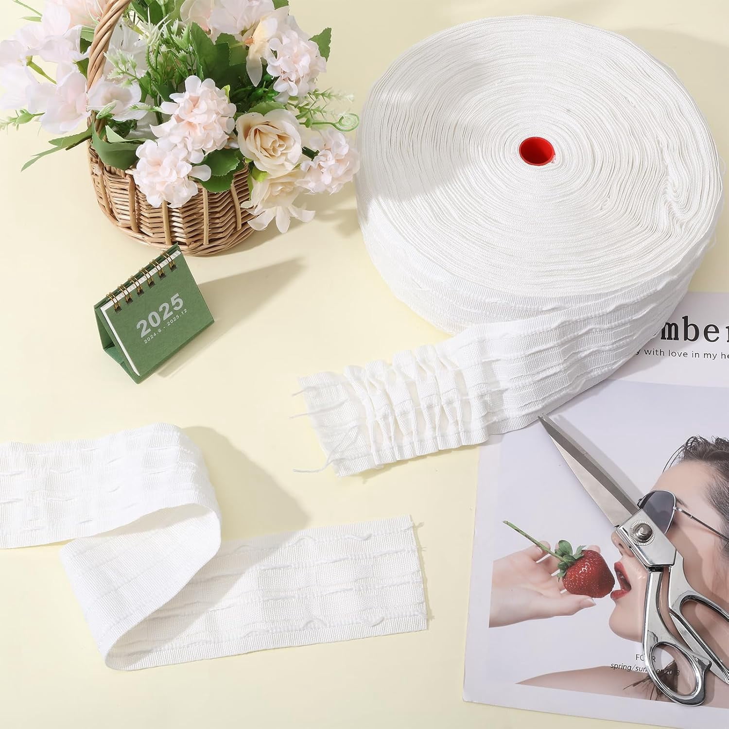 1roll 54 Yards 2.75 Inch Pleated Shirring Tape for Curtain White Curtain Pleat Tape for Window Treatments Making Pleated Curtains Home Decor White DIY