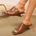 thumbnail image 3 of Rokment Metallic Geometric Wedge High Heels Square Toe Mules for Women Ladies 2026 Fashion Casual Leather Dress Slip on Backless Slides Sandals Summer Brown Size 9, 3 of 6