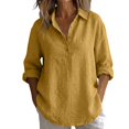 thumbnail image 5 of Linen Button Down Shirt Women Long Sleeve Plus Size Linen Tops Linen Apparel Linen Popover Shirt Women Linen Shirts for Women Casual Gauze Peasant Blouses for Women,Gold,2XL, 5 of 9