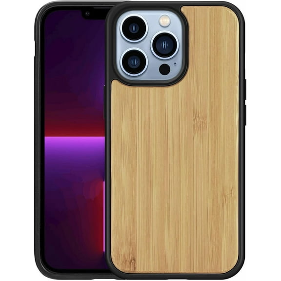 Solid Wood Phone Case for iPhone 13 Pro Max, Luxurious Natural Wood Grain Case with Drop Tested Shockproof Bumper and Camera Lens Protection Cover for iPhone 13 Pro Max (6.7) MW Bamboo