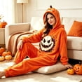 thumbnail image 5 of Ruyelune Beige Adult Pumpkin Onesie Costume Hooded Design, Full Zip Closure, Plush Fleece Fabric, Adults Unisex, Halloween Costume XL, 5 of 6