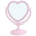 thumbnail image 1 of Espejo de 7 pulgadas con forma de corazón, espejo de tocador de mesa, espejo de belleza con aumento de 3X, espejo retro para baño, dormitorio, espejo de tocador (corazón rosa) Ormromra WMZY-605, 1 of 4