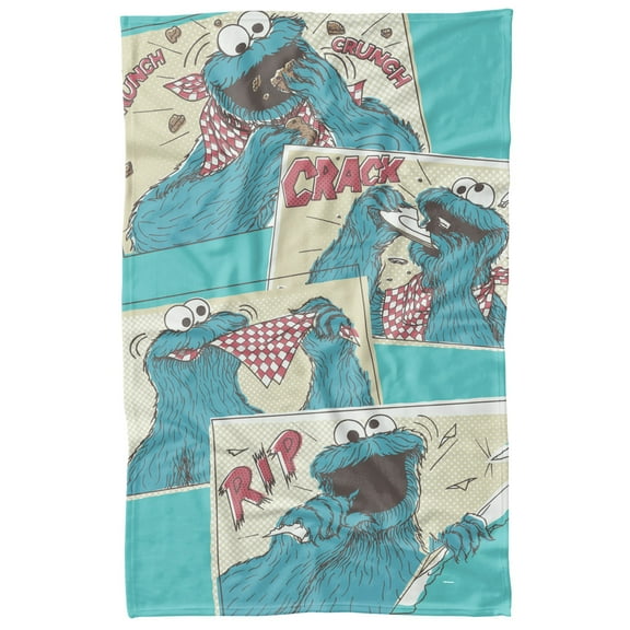 Sesame Street Cookie Monster Comic Officially Licensed Fleece Blanket 36' x 58'