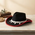 thumbnail image 4 of Hzzsbu Cow Hat for Women, Felt Western Hats With Macrame Beaded Band Jazz Top Hat Wide Brim Sun Hat Beach Vintage Retro Western Cow Hats for Wedding Party, 4 of 7