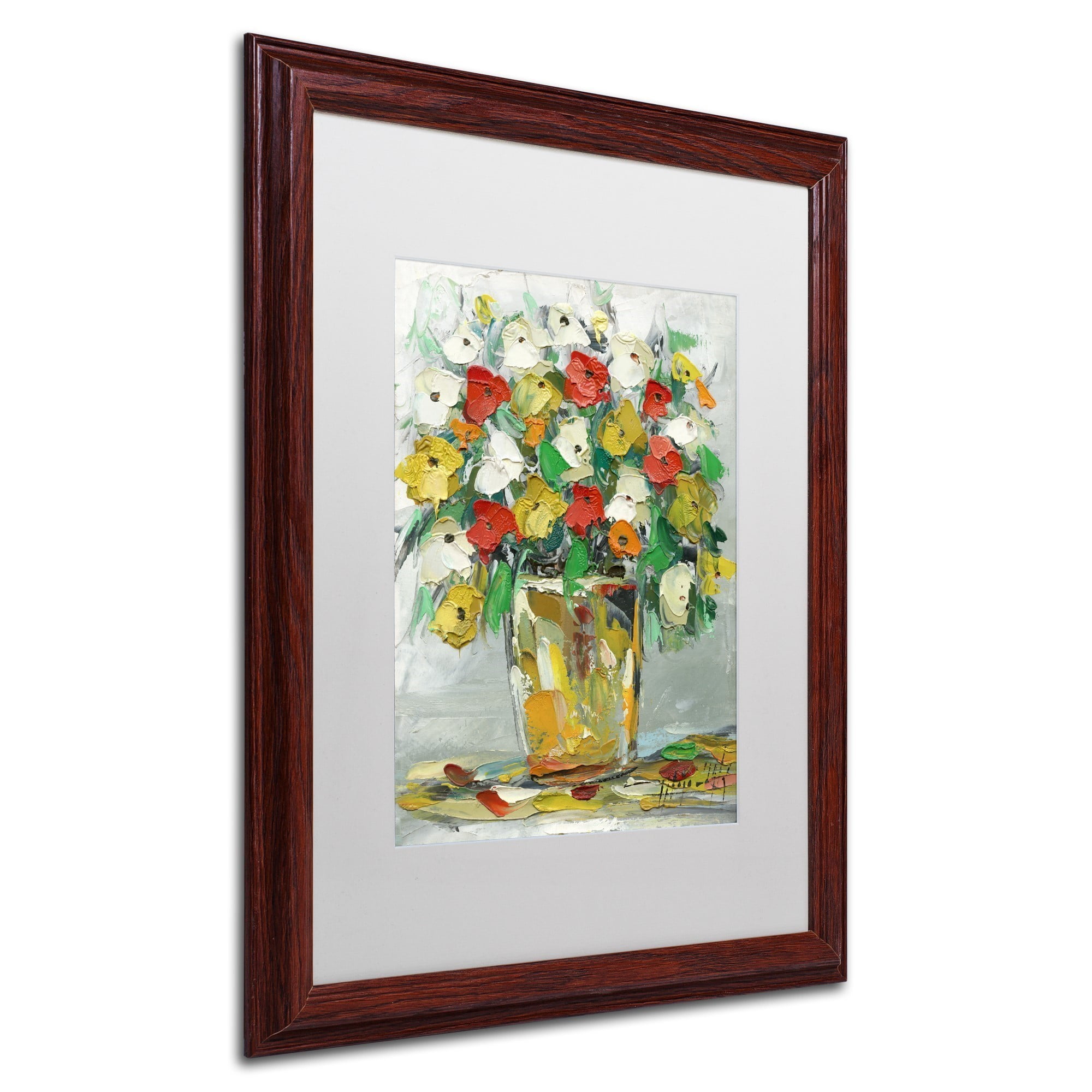 Trademark Fine Art "Spring Flowers in a Vase 11" Canvas Art by Hai Odelia, White Matte, Wood Frame