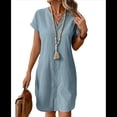 thumbnail image 3 of Vestido de para Mujer, Verano, Informal, Corta, Cuello en V, Midi, Abotonado, Camisero. Lago Azul S, 3 of 7
