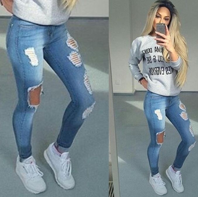 dark blue ripped skinny jeans womens
