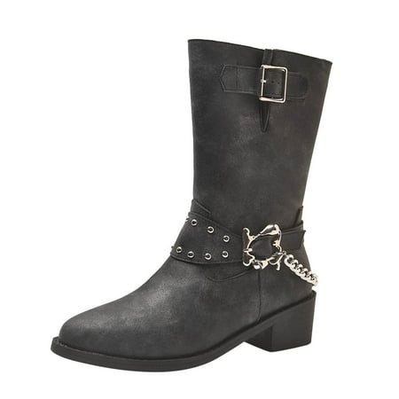 

Fesfesfes Ankle Boots For Women Large Fall Winter Tall Round Toe Chunky Heel Boots Ladies Fashion Casual Metal Circle Decorate Boots US:4.5(35)