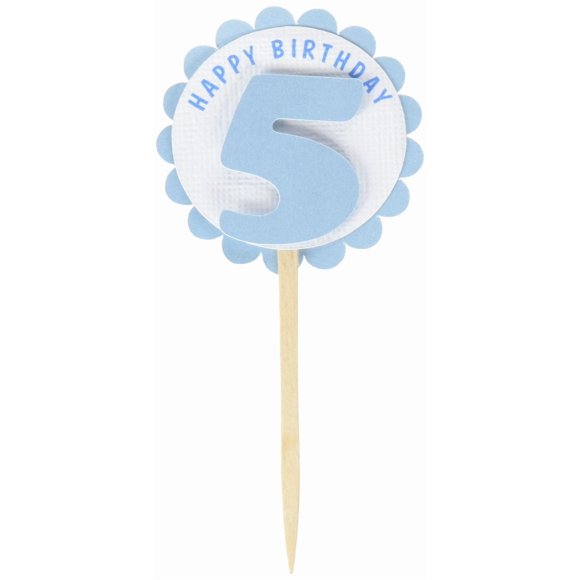 All About Details 5th Birthday Cupcake Toppers, Set of 12 (Shimmer Light Blue)