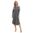 thumbnail image 3 of Women Long Sleeve Nightgown Loose Fit Sleepshirt Spring Fall Calf-Length Soft House Dress Round Neck Comfy Sleepwear Loungewear, Gray S-3XL, 3 of 7
