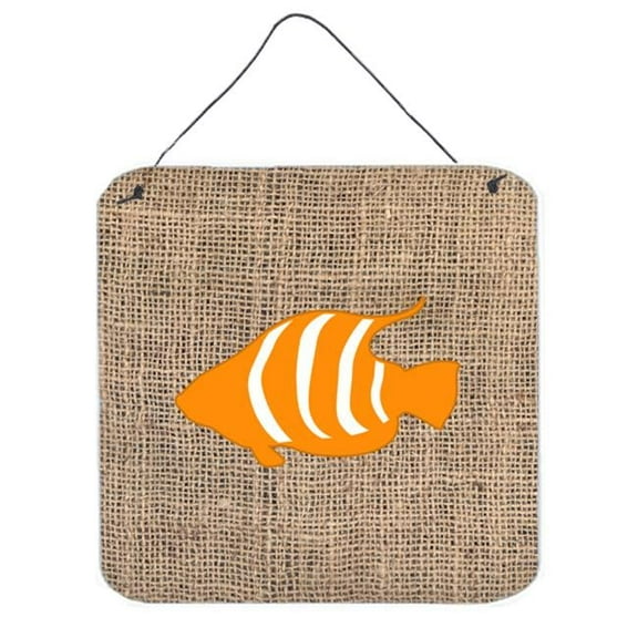 Fish Burlap And Orange Aluminium Metal Wall Or Door Hanging Prints - 6 x 6 In.