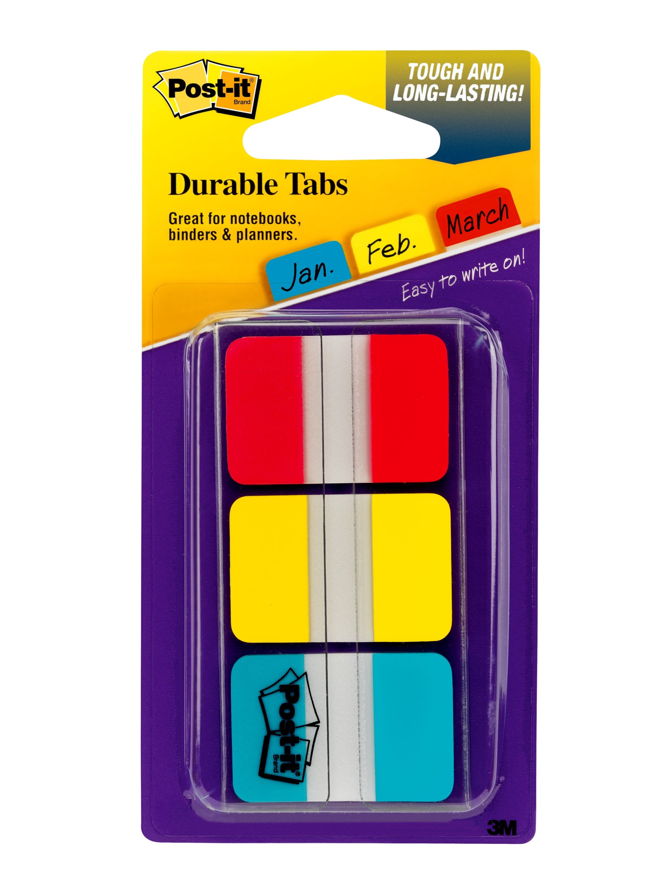 Postit Tabs, 1" Wide, Red, Yellow, Blue, 12 Tabs/Color, 36 Tabs Total
