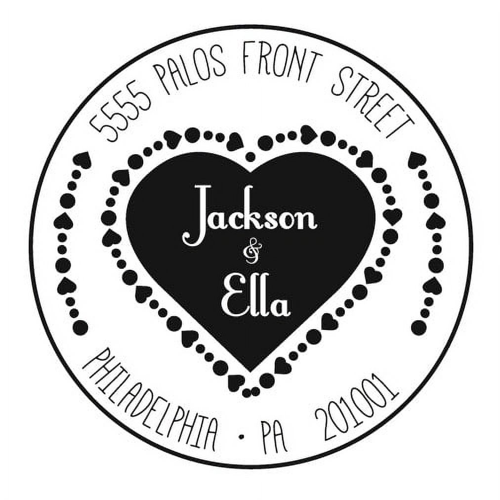 Personalized Round Self-Inking Rubber Stamp - Hearts
