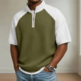 thumbnail image 2 of Hearthz Waffle Mens 1/4 Zip Pullover Lightweight Patchwork Raglan Men's Short Sleeve Shirts Gym Workout Running Baseball Jersey Green M, 2 of 4