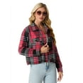 thumbnail image 3 of JWD Women's Cropping Jacket Casual Button Shacket Plaid Long Sleeve Blouses Top with Pocket Red BlaPJk Pane L, 3 of 5