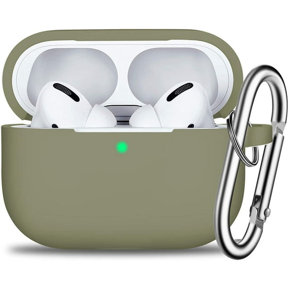 AirPods Pro Case Cover with Keychain, Full Protective Silicone Skin Accessories for Women Men Girl with Apple 2019 Latest AirPods Pro Case, Front LED Visible-Olive Green