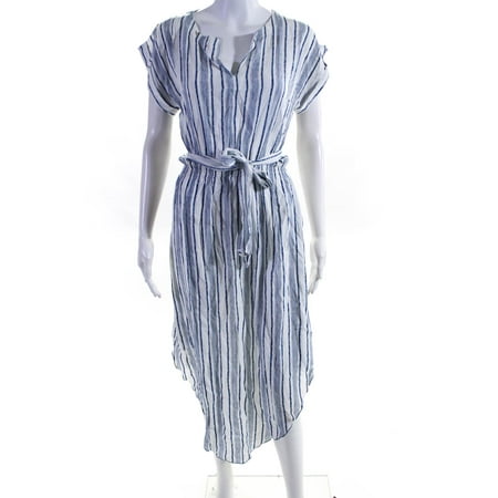 

Pre-owned|Pineapples Women s Belted Short Sleeve Striped Dress Blue Size Small