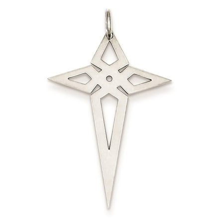 925 Sterling Silver Polished Solid-Etched Designed Cross Charm Pendant