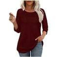 thumbnail image 2 of bnaln Womens Tops 3/4 Length Sleeve Blouses Dressy Casual Spring Summer Outfits Pleated Front T Shirts Curved Hem Cute Summer Shirts Eyelet Tunic Tops Basic Tees Going Out Tops, 2 of 9