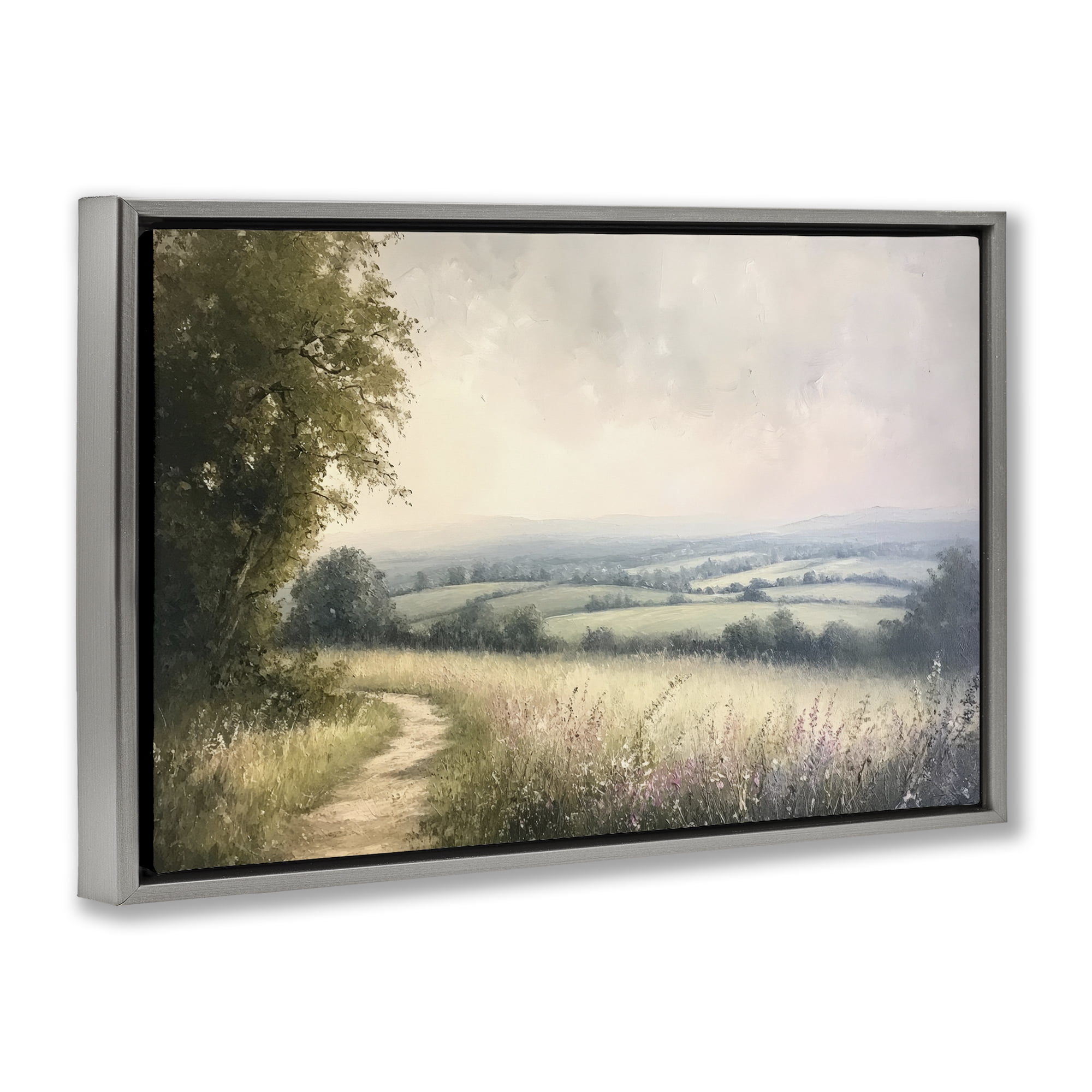Stupell Industries Rolling Farmlands in Distance Gray Framed Floater Canvas Wall Art, design by Petal Prints Design