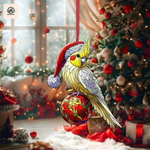 TiniDecor Cockatiel Christmas Ornament Acrylic Yellow Festive Holiday Tree Decoration