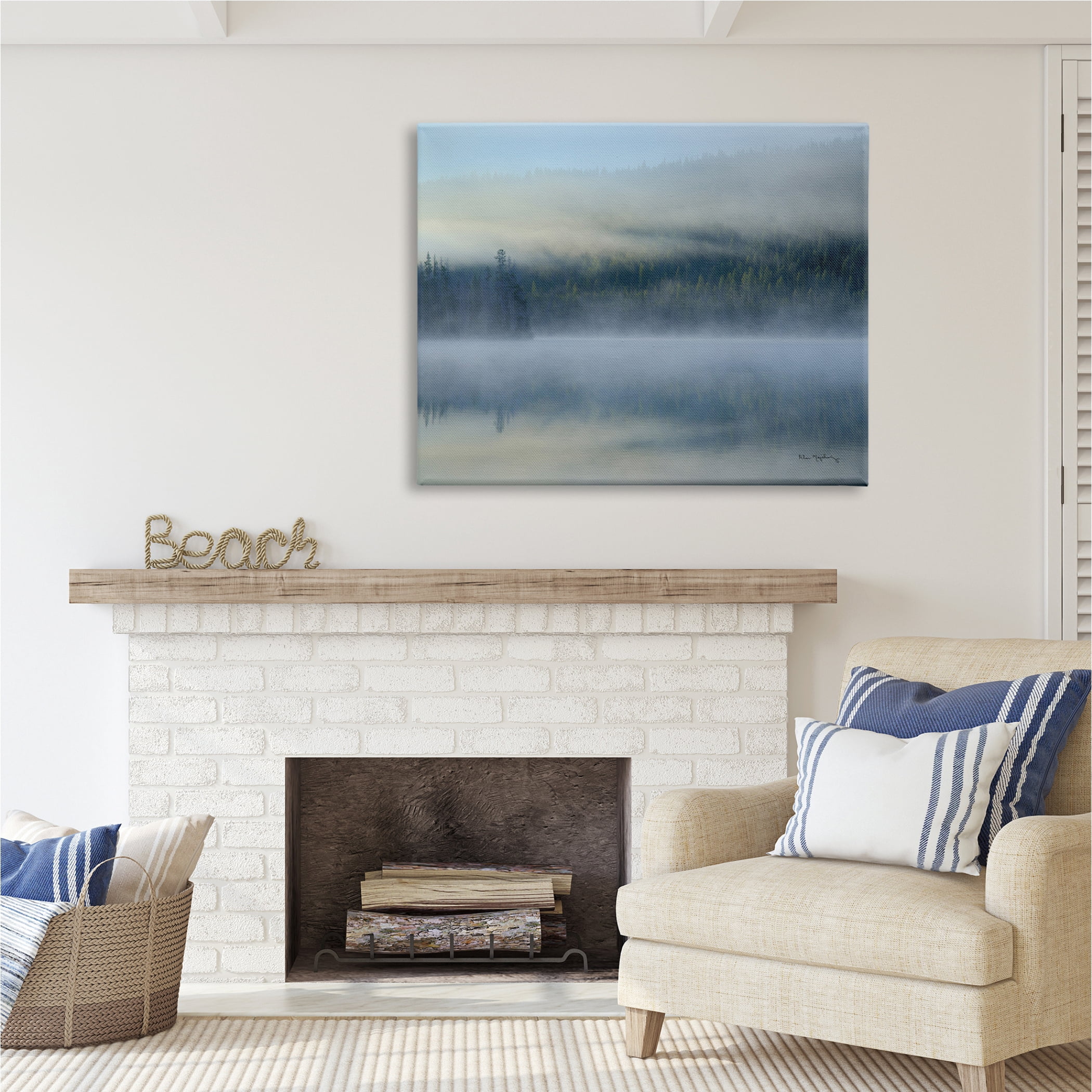 Stupell Industries Foggy Mountain Lake Scenery Nature Photography Gallery Wrapped Canvas Print Wall Art, 48 x 36