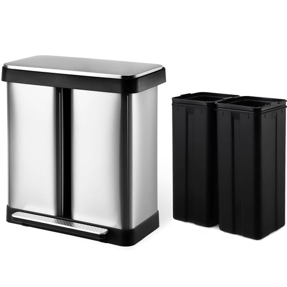 Dual Trash Can, Stainless Steel 2 x 9.5 Gal (36L  36L) Garbage Can, Steel Pedal Recycle Bin with Lid, Rectangular Hands-Free Kitchen Trash Can