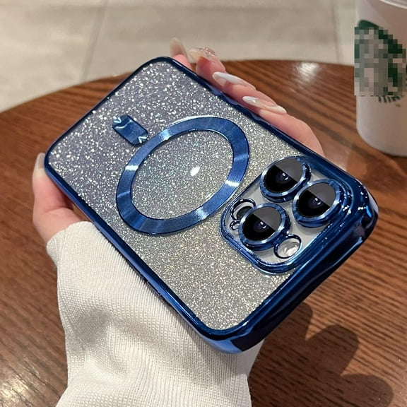 Compatible with iPhone 14 Pro Max Magnetic Glitter Case with Camera Lens Protector Full Protection Case Compatible with MagSafe Elegant Anti-Scratch Case Cover for iPhone 14 Pro Max Blue
