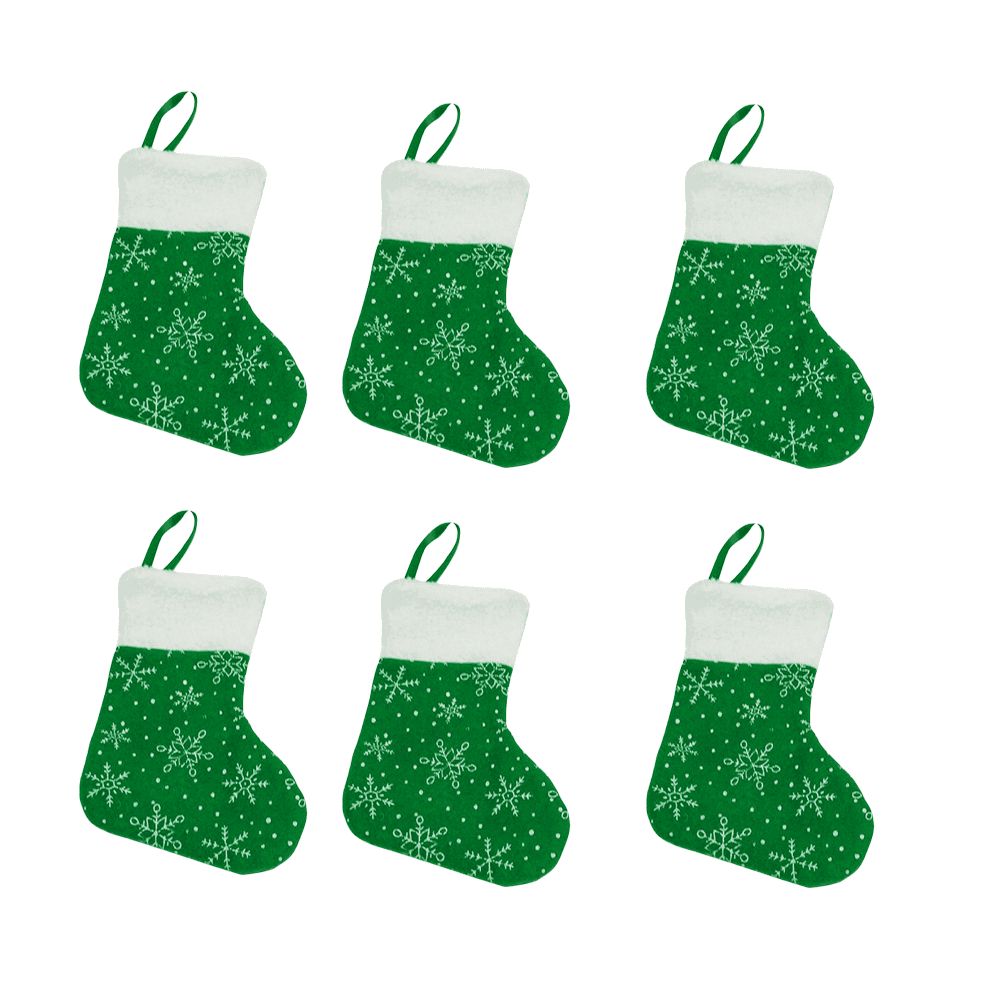Christmas Mini Stockings, Pack of 6 Snowflake Prints with Plush Cuffs Mini Stockings Christmas