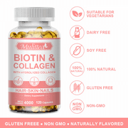 Biotin with Collagen Supplement,Hair, Skin, and Nail Support, Antioxidant Dietary Supplement, 120 Tablets