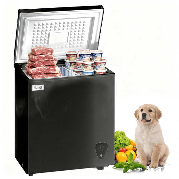 WANAI 3.5 Cubic Chest Freezer with Top Open Door,Removable Storage Basket,7 Gears Temp Control,Energy Saving,Black