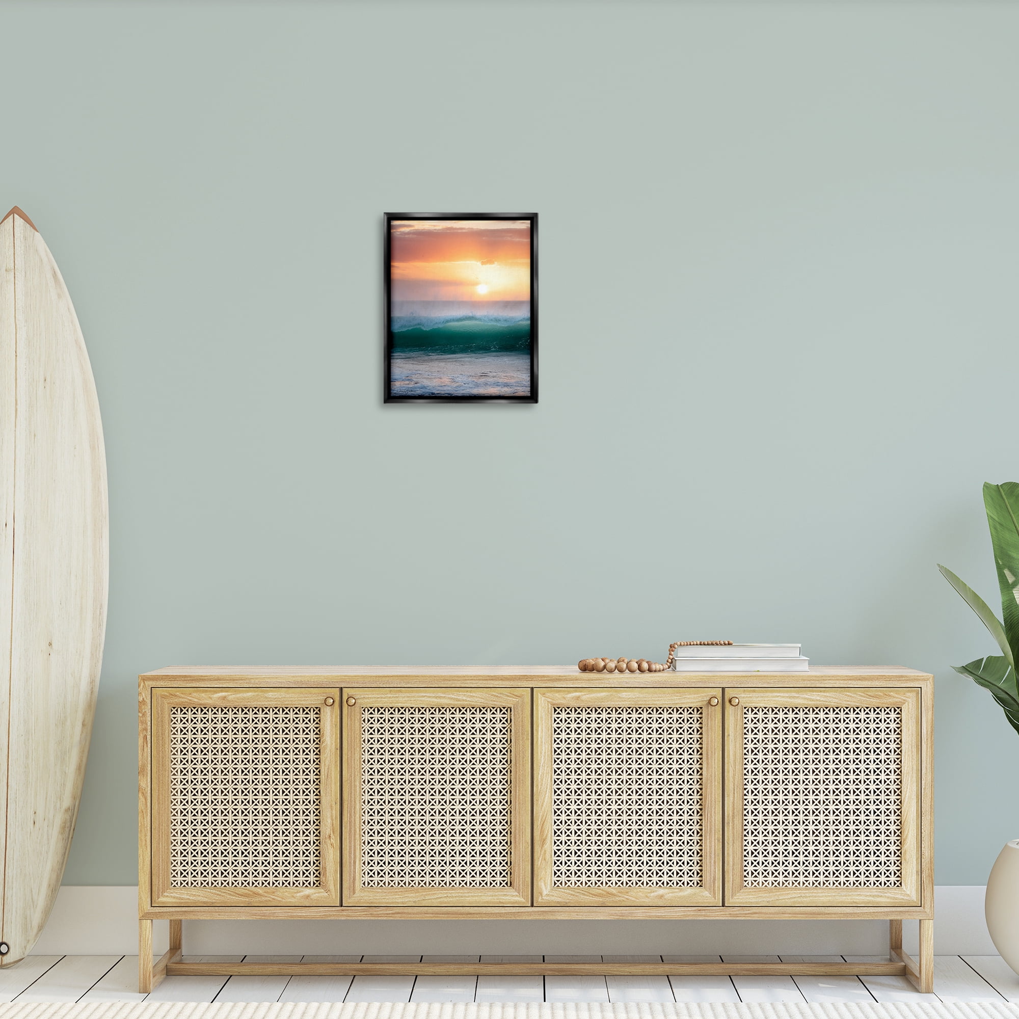 Stupell Industries Breaking Sea Wave Coastal Photography Black Floater Framed Canvas Art Print Wall Art, 17 x 21