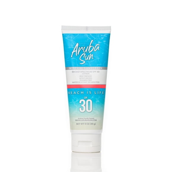 ARUBA SUN Reef Friendly SPF 30 Protector solar mineral humectante para rostro 3 oz Resistente al agua hasta 80 minutos (sin químicos) Protección de amplio espectro con dióxido de titanio y óxido de zi