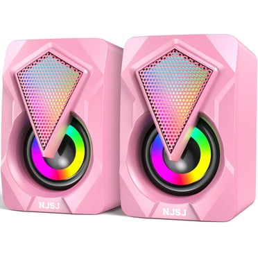 NJSJ Computer Speakers, Wired USB-Powered PC Speakers with 6W Stereo Sound, Dynamic RGB Gaming Speakers for Laptop Desktop Computer Monitor (Pink)